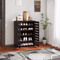 HOMCOM Shoe Storage Cabinet with Slatted Doors for 15 Pairs of Shoes Brown