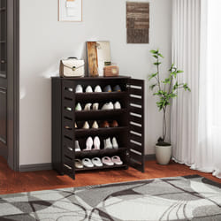 HOMCOM Shoe Storage Cabinet with Slatted Doors for 15 Pairs of Shoes Brown