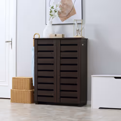 HOMCOM Shoe Storage Cabinet with Slatted Doors for 15 Pairs of Shoes Brown - Additional view 8