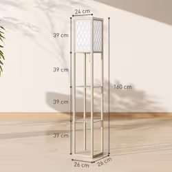 HOMCOM Modern Floor Lamp Light with 3 Shelves Fabric Lampshade Oak