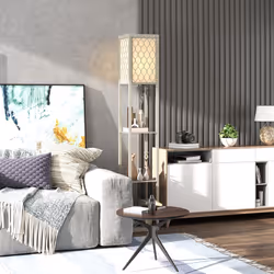 HOMCOM Modern Floor Lamp Light with 3 Shelves Fabric Lampshade Oak - Additional view 8
