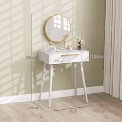 HOMCOM Modern Dressing Table w/ 2 Drawers Round Mirror for Bedroom White
