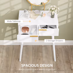 HOMCOM Modern Dressing Table w/ 2 Drawers Round Mirror for Bedroom White - Additional view 4