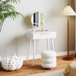 HOMCOM Modern Dressing Table w/ 2 Drawers Round Mirror for Bedroom White - Additional view 5