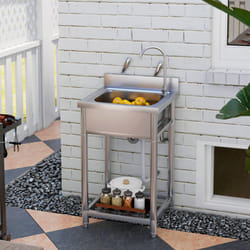 HOMCOM Stainless Steel Utility Sink with Cold and Hot Water Pipe Silver Tone