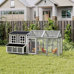 PawHut 2-Piece Chicken Coop and Run Set, for 5-9 Chickens, Light Grey