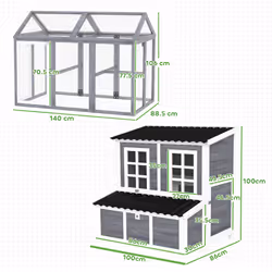 PawHut 2-Piece Chicken Coop and Run Set, for 5-9 Chickens, Light Grey