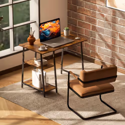 HOMCOM Computer Table Wor Desk with Shelves & Steel Frame, Rustic Brown