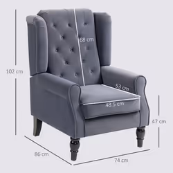 HOMCOM Accent Armchair Home Furniture Retro Tufted Club Fabric Charcoal Grey