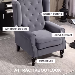 HOMCOM Accent Armchair Home Furniture Retro Tufted Club Fabric Charcoal Grey - Additional view 6