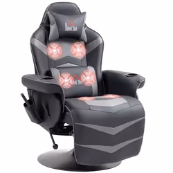 HOMCOM Massage Recliner Chair with Remote, PU Leather Recliner Armchair Grey - Additional view 5