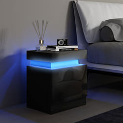 HOMCOM High Gloss Bedside Table with LED Light and 2 Drawers, Black