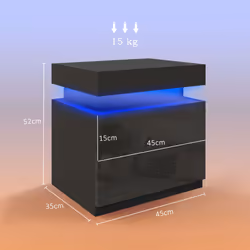 HOMCOM High Gloss Bedside Table with LED Light and 2 Drawers, Black