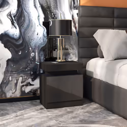 HOMCOM High Gloss Bedside Table with LED Light and 2 Drawers, Black - Additional view 7