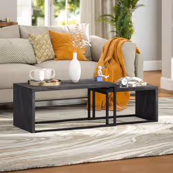 HOMCOM Coffee Tables Set of 2, Nest of Tables for Living Room, Dark Grey