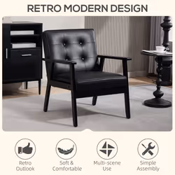 HOMCOM Accent Chair PU Leather Armchair with Armrests for Living Room Black