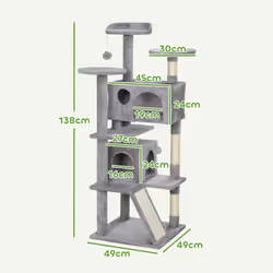 PawHut 138cm Cat Tree with Scratching Posts and Pad, Bed, Condos, Light Grey - Additional view 2