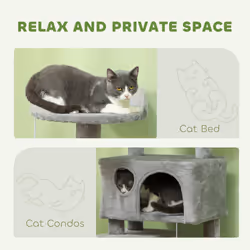 PawHut 138cm Cat Tree with Scratching Posts and Pad, Bed, Condos, Light Grey - Additional view 4