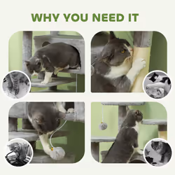 PawHut 138cm Cat Tree with Scratching Posts and Pad, Bed, Condos, Light Grey - Additional view 5