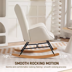 HOMCOM Upholstered Velvet Rocking Chair with Solid Wood Legs, Cream - Additional view 4