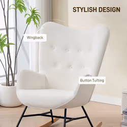 HOMCOM Upholstered Velvet Rocking Chair with Solid Wood Legs, Cream - Additional view 5