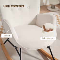 HOMCOM Upholstered Velvet Rocking Chair with Solid Wood Legs, Cream - Additional view 6