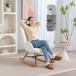 HOMCOM Upholstered Velvet Rocking Chair with Solid Wood Legs, Cream - Additional view 7