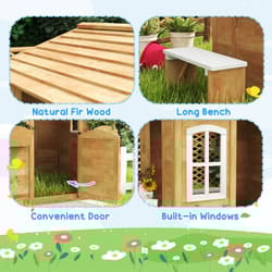 Outsunny Wooden Outdoor Playhouse w/ Door Windows Bench for Kids Children