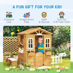 Outsunny Wooden Outdoor Playhouse w/ Door Windows Bench for Kids Children