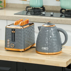 HOMCOM Kettle and Toaster Set 1.7L Rapid Boil Kettle & 2 Slice Toaster - Grey