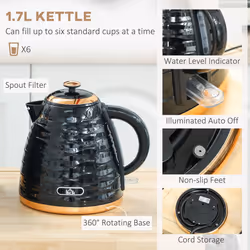 HOMCOM Kettle and Toaster Set 1.7L Rapid Boil Kettle & 2 Slice Toaster - Black