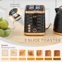 HOMCOM Kettle and Toaster Set 1.7L Rapid Boil Kettle & 2 Slice Toaster - Black - Additional view 4