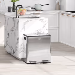 HOMCOM 2 x 20L Dual Kitchen Bin Pedal Bin for Recycling and Waste - Silver
