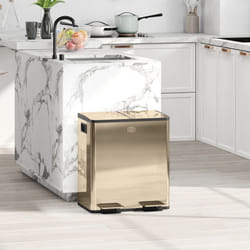 HOMCOM 2 x 20L Dual Kitchen Bin Pedal Bin for Recycling and Waste - Gold