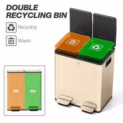 HOMCOM 2 x 20L Dual Kitchen Bin Pedal Bin for Recycling and Waste - Gold