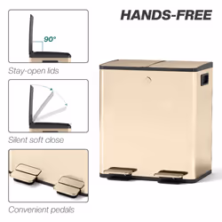 HOMCOM 2 x 20L Dual Kitchen Bin Pedal Bin for Recycling and Waste - Gold - Additional view 5