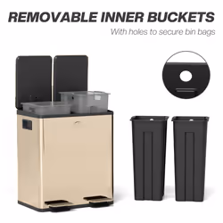 HOMCOM 2 x 20L Dual Kitchen Bin Pedal Bin for Recycling and Waste - Gold - Additional view 6