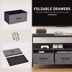 HOMCOM TV Cabinet, TV Console Unit with 3 Foldable Linen Drawers Black