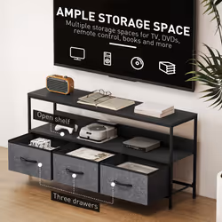 HOMCOM TV Cabinet, TV Console Unit with 3 Foldable Linen Drawers Black - Additional view 4
