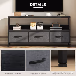 HOMCOM TV Cabinet, TV Console Unit with 3 Foldable Linen Drawers Black - Additional view 5