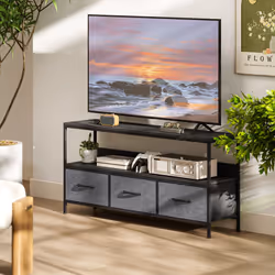 HOMCOM TV Cabinet, TV Console Unit with 3 Foldable Linen Drawers Black - Additional view 6