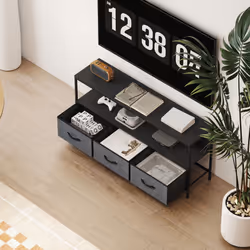 HOMCOM TV Cabinet, TV Console Unit with 3 Foldable Linen Drawers Black - Additional view 7