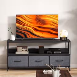 HOMCOM TV Cabinet, TV Console Unit with 3 Foldable Linen Drawers Black - Additional view 8