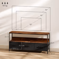 HOMCOM TV Cabinet, TV Console Unit with 3 Foldable Linen Drawers Brown