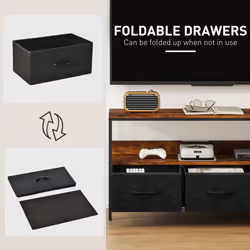 HOMCOM TV Cabinet, TV Console Unit with 3 Foldable Linen Drawers Brown