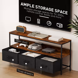 HOMCOM TV Cabinet, TV Console Unit with 3 Foldable Linen Drawers Brown - Additional view 4