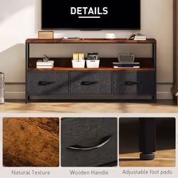 HOMCOM TV Cabinet, TV Console Unit with 3 Foldable Linen Drawers Brown - Additional view 5