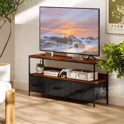 HOMCOM TV Cabinet, TV Console Unit with 3 Foldable Linen Drawers Brown - Additional view 6