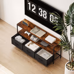 HOMCOM TV Cabinet, TV Console Unit with 3 Foldable Linen Drawers Brown - Additional view 7