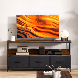 HOMCOM TV Cabinet, TV Console Unit with 3 Foldable Linen Drawers Brown - Additional view 8